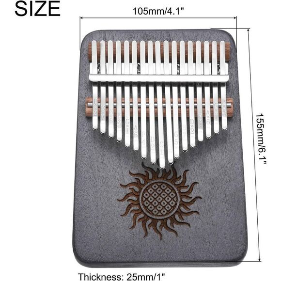 17 Keys Kalimba Thumb Piano, Retro Sun Portable Finger Piano Gift Set - Picture 4 of 6